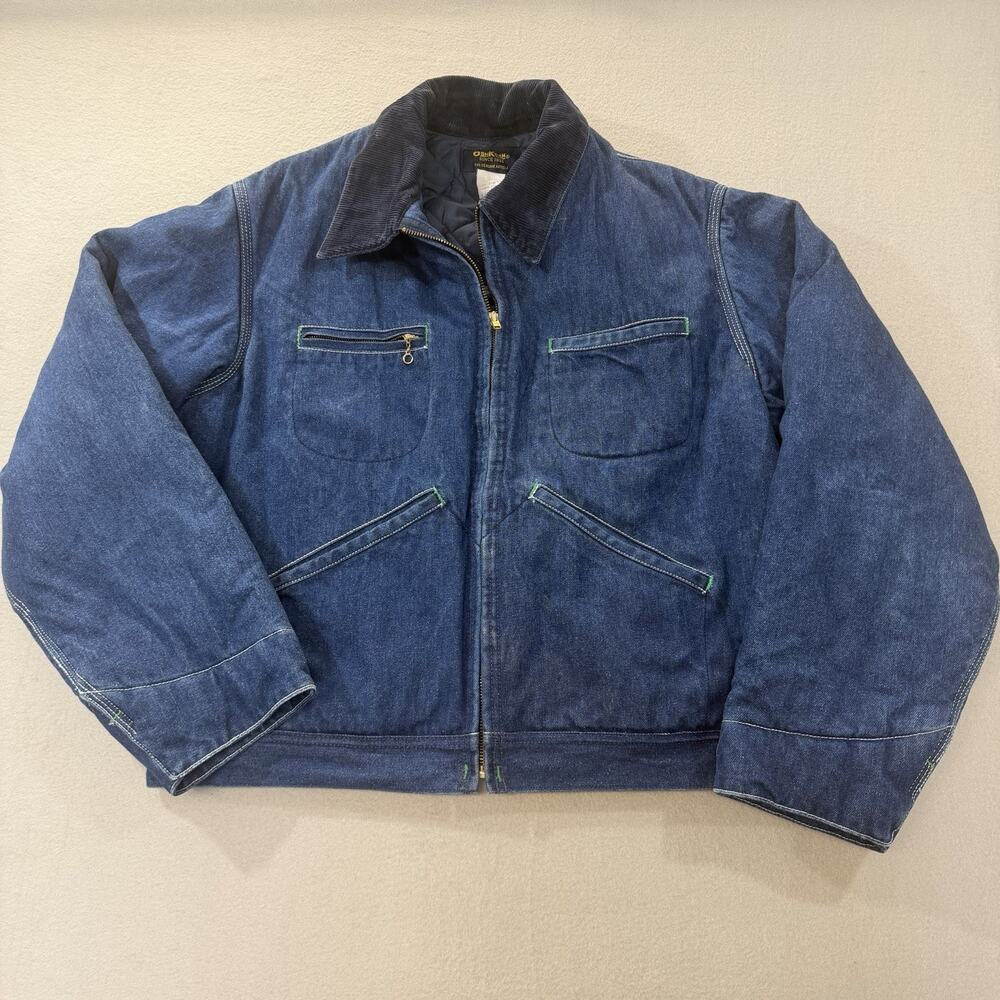 Vintage OshKosh Denim Work Jacket 44R Quilted Lined Corduroy Collar Chore Coat